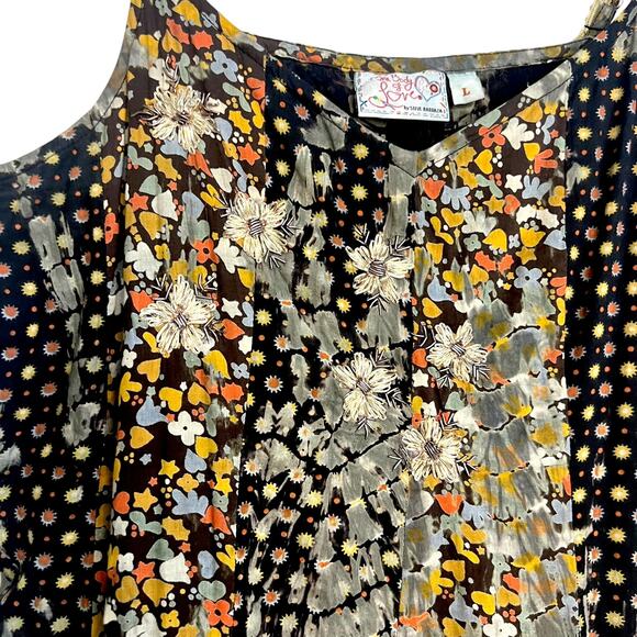 One Body of Love Steve Barraza Boho Hippie Dress Floral Embroidered Size Large - Picture 3 of 12